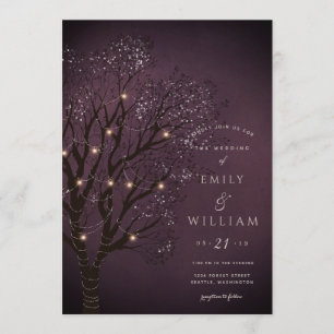 Dunkle Night Tree Lights Hochzeitskarten Einladung