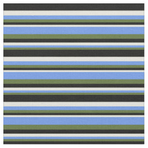 Dunkle Olive Green, Cornfllower Blue, Beige & Blac Stoff