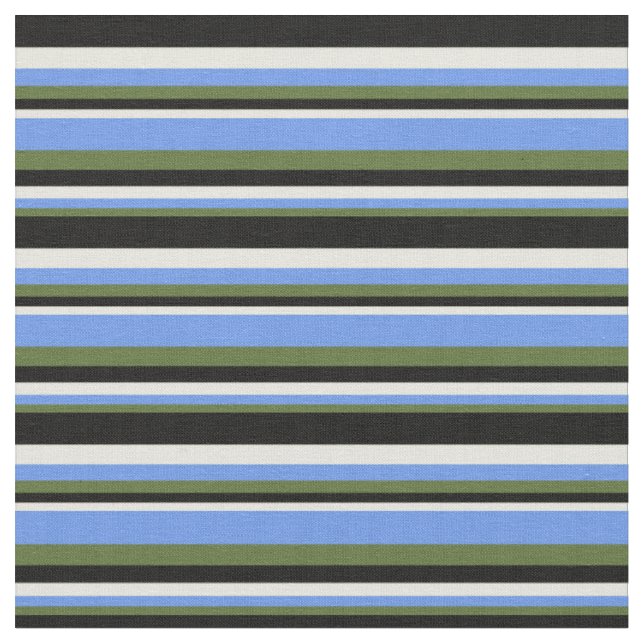Dunkle Olive Green, Cornfllower Blue, Beige & Blac Stoff (Nahaufnahme)