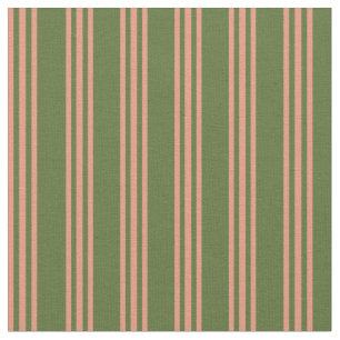Dunkle Olive Green & Dark Lachs Lines Stoff