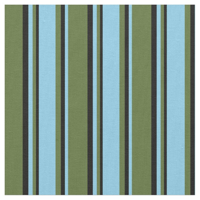 Dunkle Olive Green, Sky Blue und Black Stripes Stoff (Nahaufnahme)