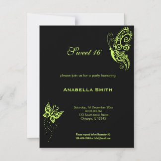 Dunkle Olive Green Sweet 16 Schmetterlinge Einladung