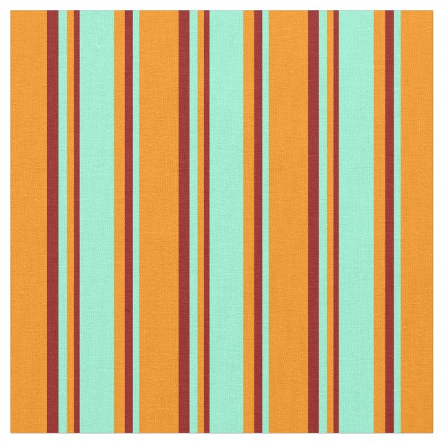 Dunkle Orange-, Aquamarine- und Dunkle rote Linien Stoff (Nahaufnahme)