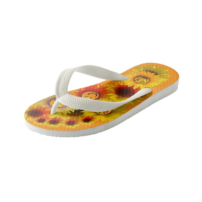 Dunkle Orange Kleinkind Unisex Sonnenblumen Flip F Kinderbadesandalen (Schrägansicht)