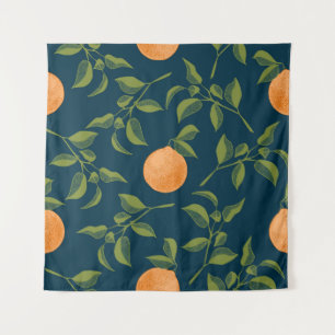 Dunkle Orangenzitruszweige im Hintergrund Wandteppich