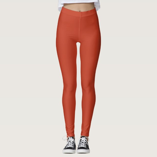 Dunkle Pastellrote Farbe Einfarbig Schlicht Leggings (Vorderseite)