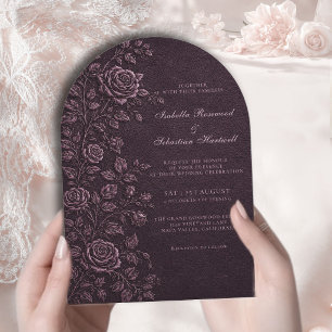 Dunkle Pflaume Faux-Prägung Rosene Hochzeit Einladung
