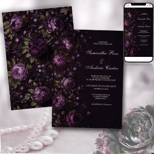 Dunkle Pflaume Oliven Blumen Monogramm Hochzeit Einladung