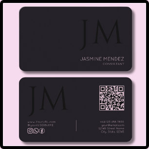 Dunkle Pflaume Schwarze Lavendel Moderne Monogramm Visitenkarte