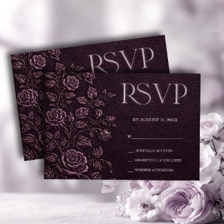 Dunkle Pflaumen-Faux-Prägung-Rosen-Hochzeits-RSVP RSVP Karte