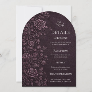 Dunkle Pflaumen-Faux-Prägung-Rosen-Hochzeitsdetail Einladung