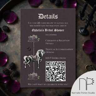 Dunkle Pflaumen-Skelett-Pferd-QR-Details-Karte Begleitkarte