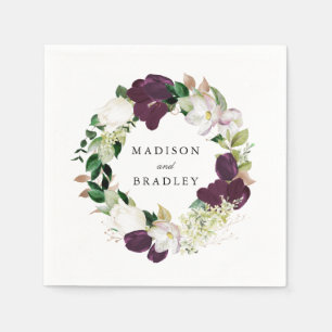 Dunkle Pflaumenblüten Personalisierte Hochzeit Serviette
