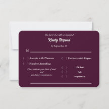 Dunkle Pflaumenhochzeits-RSVP mit Essensoptionen