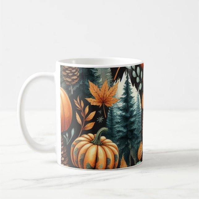 Dunkle Pumpkin-Tasse Herbstwasserfarbe Fallende Bl Kaffeetasse (Links)