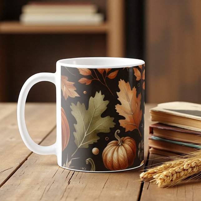 Dunkle Pumpkin-Tasse Herbstwasserfarbe Fallende Bl Kaffeetasse (Dark Pumpkin Mug Autumn Watercolor Falling Leaves)