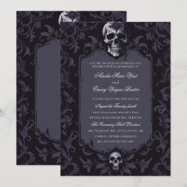Dunkle Purpur-Gotische-Boho-Floral-Totenkopf-Hochz Einladung