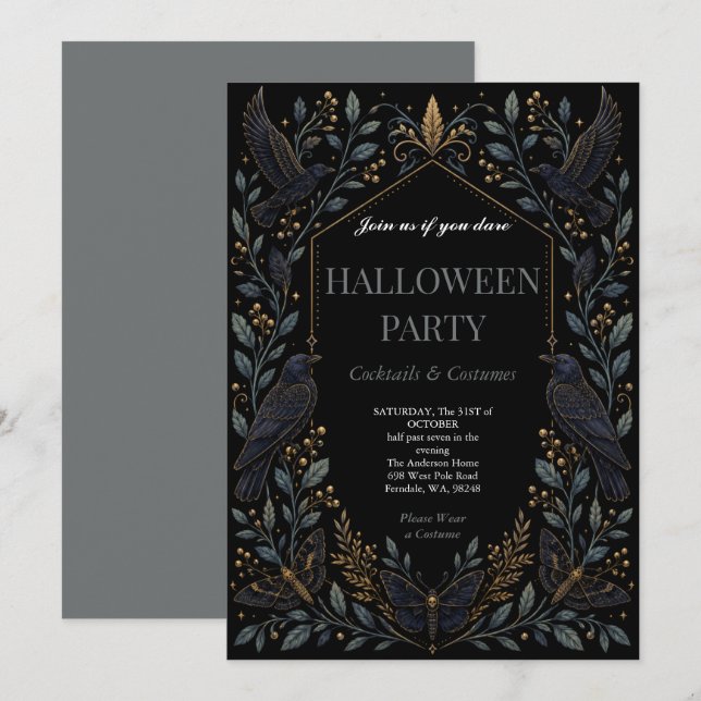 Dunkle Raven Gothic Halloween-Party  Einladung (Vorne/Hinten)
