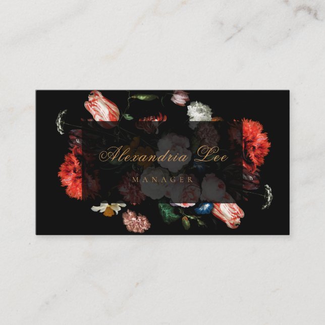 Dunkle Red Floral Black Business Card Hochzeit Visitenkarte (Vorderseite)