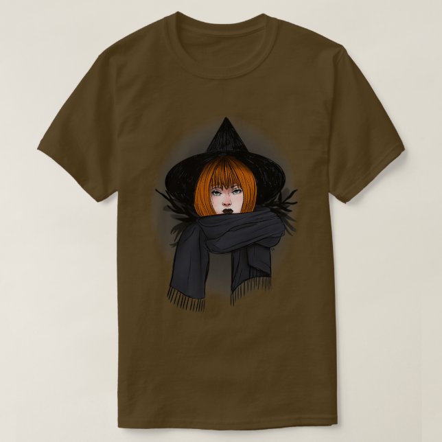 Dunkle Redhead Hexe mit einem Scarf T-Shirt (Design vorne)