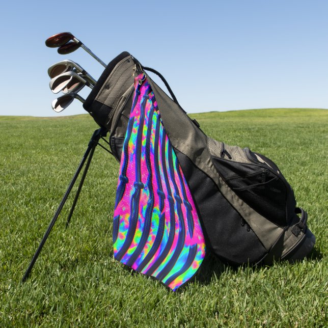 Dunkle Regenbogen-Glitch-Balken Golfhandtuch (Gras)