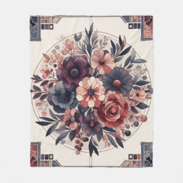 Dunkle Romance Burgund Art Deco Blumen Sommer Fleecedecke