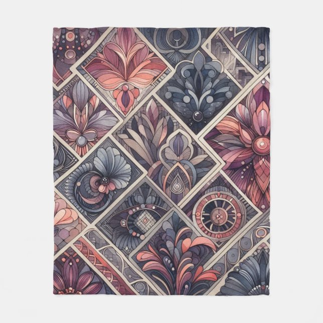 Dunkle Romance Burgund Art Deco Blumen Sommer Fleecedecke (Vorderseite)