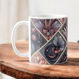 Dunkle Romance Burgund Art Deco Blumen Sommer Kaffeetasse