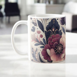 Dunkle Romance Burgund Art Deco Blumen Sommer Kaffeetasse