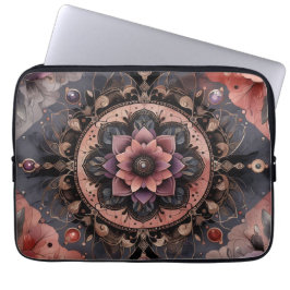 Dunkle Romance Burgund Art Deco Blumen Sommer Laptopschutzhülle