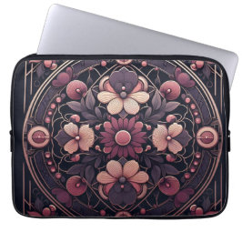 Dunkle Romance Burgund Art Deco Blumen Sommer Laptopschutzhülle