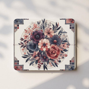 Dunkle Romance Burgund Art Deco Blumen Sommer Mousepad