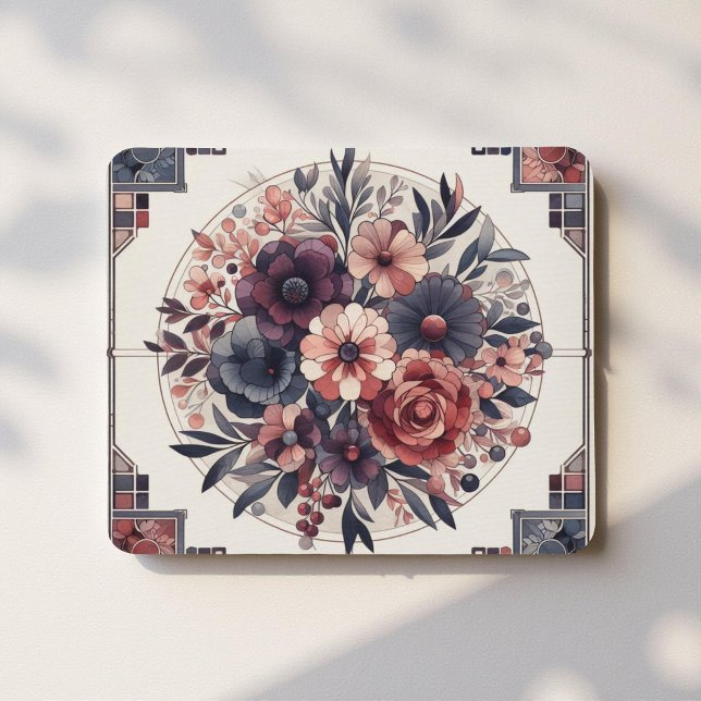 Dunkle Romance Burgund Art Deco Blumen Sommer Mousepad (Von Creator hochgeladen)