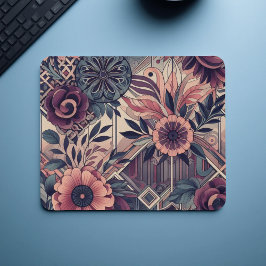 Dunkle Romance Burgund Art Deco Blumen Sommer Mousepad