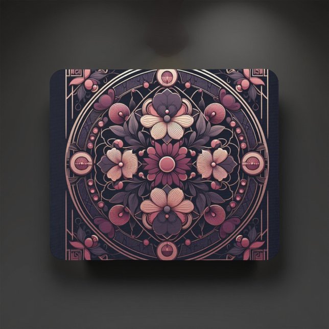 Dunkle Romance Burgund Art Deco Blumen Sommer Mousepad (Von Creator hochgeladen)