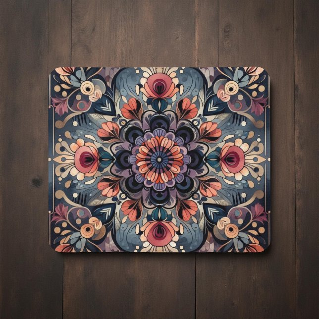 Dunkle Romance Burgund Art Deco Blumen Sommer Mousepad (Von Creator hochgeladen)