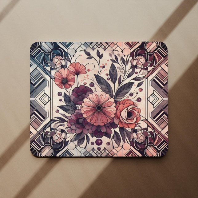 Dunkle Romance Burgund Art Deco Blumen Sommer Mousepad (Von Creator hochgeladen)