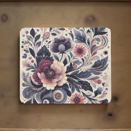 Dunkle Romance Burgund Art Deco Blumen Sommer Mousepad