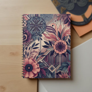 Dunkle Romance Burgund Art Deco Blumen Sommer Notizblock
