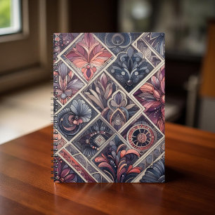 Dunkle Romance Burgund Art Deco Blumen Sommer Notizblock