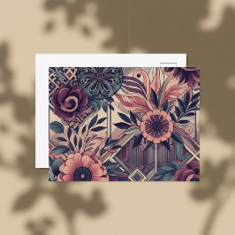 Dunkle Romance Burgund Art Deco Blumen Sommer Postkarte