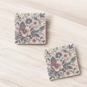 Dunkle Romantik Burgund Art Deco Floral Sommer Steinuntersetzer