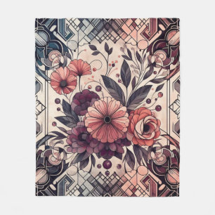 Dunkle Romantik Burgunderrot Art Deco Floral Somme Fleecedecke