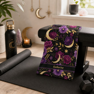Dunkle Romantik Himmelsmond Name Lila Gold Sport Handtuch