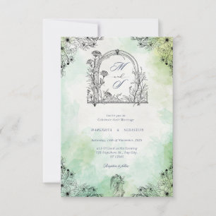 dunkle Romantik Vintag Save the Date grün Einladung
