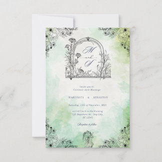 dunkle Romantik Vintage Save-the-Date grün Einladung