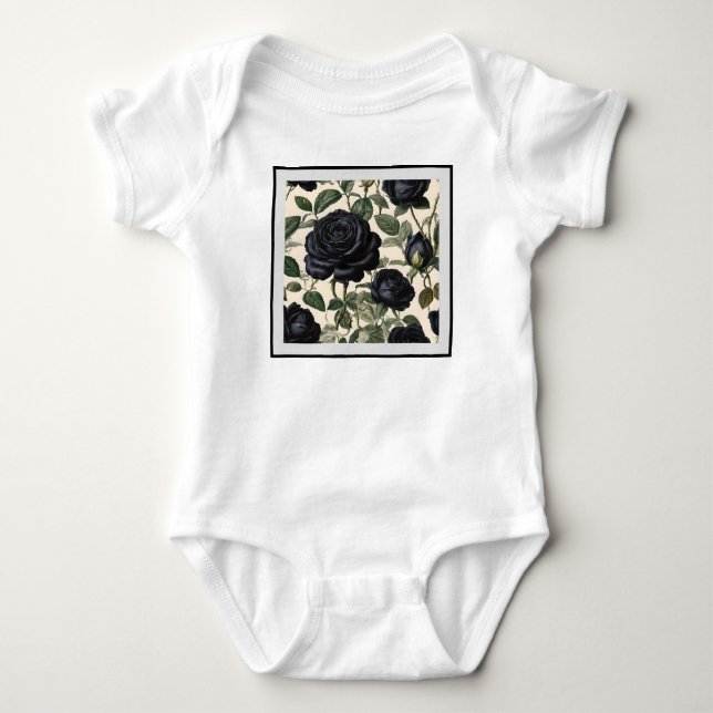 **"Dunkle Romantik: Vintage schwarze Rose"*** Baby Strampler (Vorderseite)