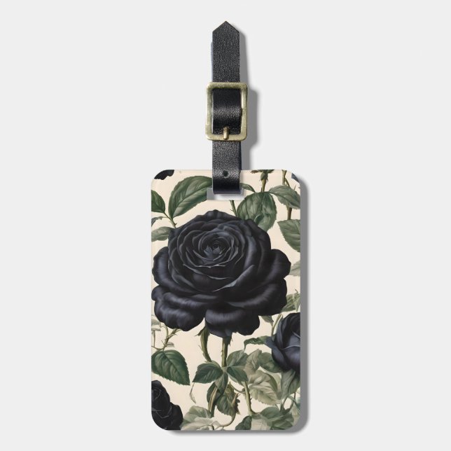 **"Dunkle Romantik: Vintage schwarze Rose"*** Gepäckanhänger (Vorderseite vertikal)