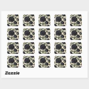 **"Dunkle Romantik: Vintage schwarze Rose"*** Quadratischer Aufkleber