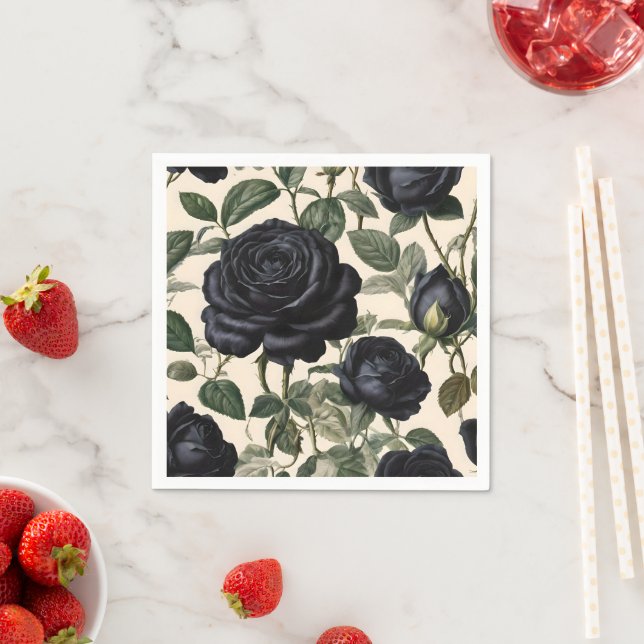 **"Dunkle Romantik: Vintage schwarze Rose"*** Serviette (Beispiel)